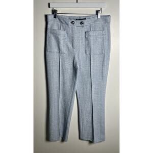 Zara Womens Large Metallic Blue & White Textured Knit Dress Pants Silver Buttons